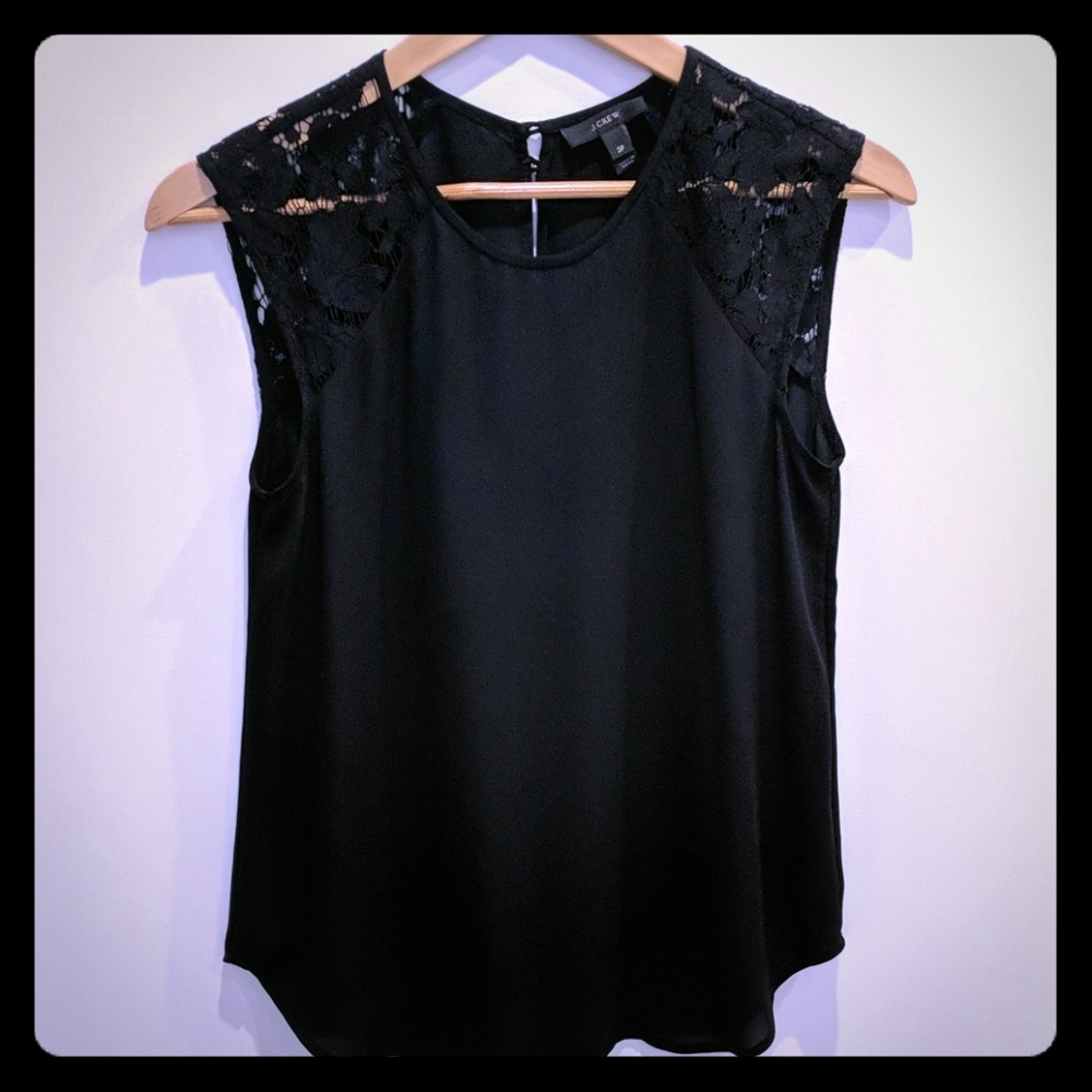 J.crew lace cap-sleeve top in black